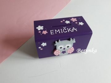 Dřevěná pokladnička se sovičkou