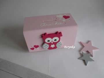 Dřevěná pokladnička se sovičkou