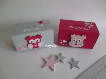 Dřevěná pokladnička se sovičkou