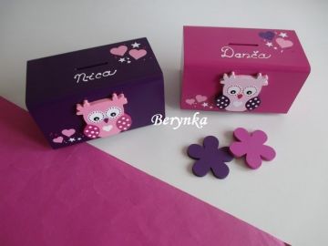 Dřevěná pokladnička se sovičkou