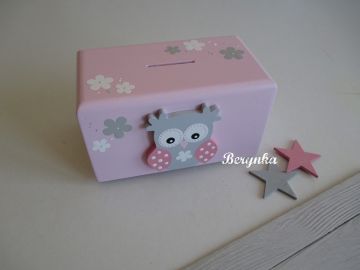 Dřevěná pokladnička se sovičkou