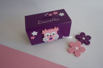 Dřevěná pokladnička se sovičkou