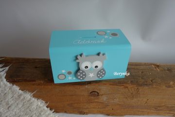 Dřevěná pokladnička se sovičkou