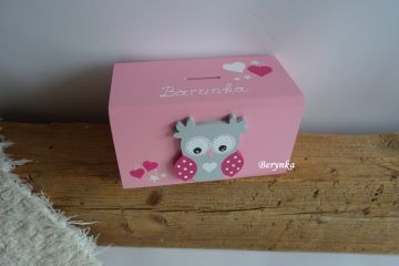 Dřevěná pokladnička se sovičkou