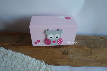 Dřevěná pokladnička se sovičkou