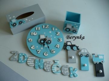 Dřevěné dekorace - tyrkysová s šedou