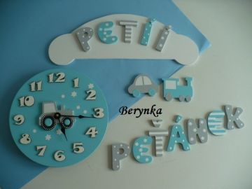 Dřevěné dekorace - tyrkysová s šedou