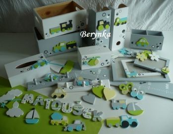 Dřevěné dekorace - tyrkysová s šedou