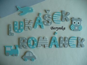 Dřevěné dekorace - tyrkysová s šedou