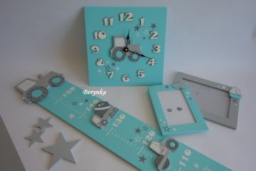 Dřevěné dekorace - tyrkysová s šedou