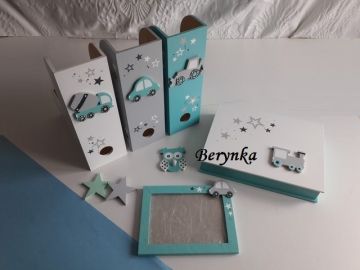 Dřevěné dekorace - tyrkysová s šedou