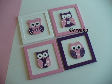 Dřevěné dekorace - tmavě fialová, bílá a růžová