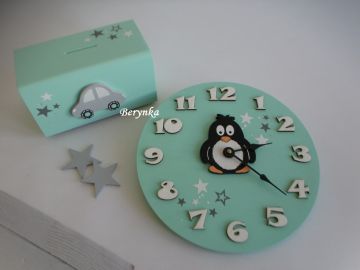 Hodiny s tučňákem - kulaté/čtvercové