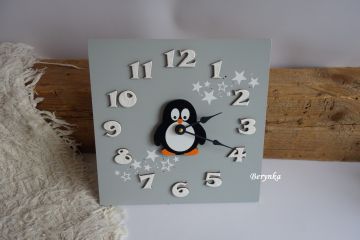 Hodiny s tučňákem - kulaté/čtvercové