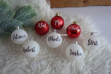 Vánoční baňky se jménem, malované - červené
