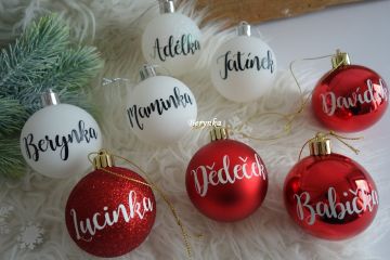 Vánoční baňky se jménem, malované - červené