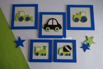 Dekorace v modré se zelenou a hnědou