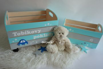 Dřevěné dekorace - tyrkysové s tmavě modrou