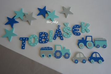 Dřevěné dekorace - tyrkysové s tmavě modrou