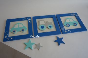 Dřevěné dekorace - tyrkysové s tmavě modrou