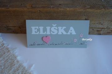 Cedulka se jménem - se srdíčkem a kytičkami