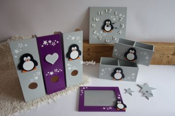 Dekorace šedé s tučňákem