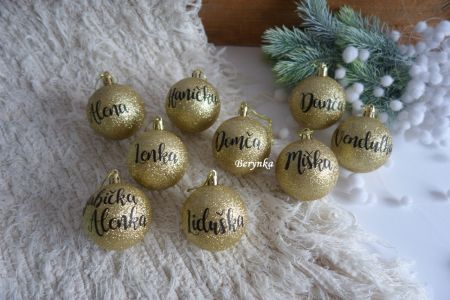Vánoční baňky s textem na přání - zlaté s nápisem