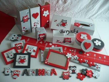 Dřevěné dekorace - červeno - šedá