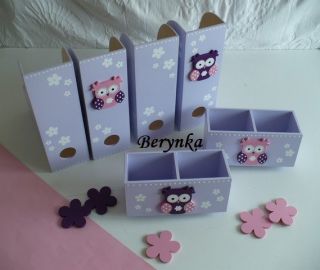 Dřevěné dekorace - fialové s kytičkami