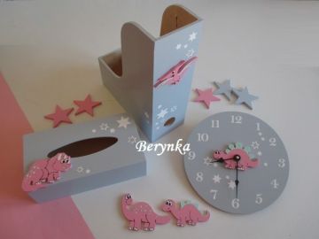 Dřevěné dekorace - šedá s dinosaury