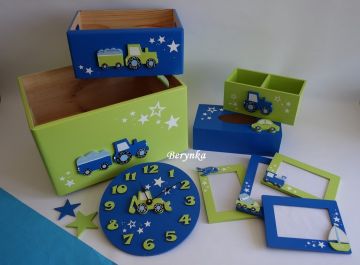 Dřevěné dekorace - v modro-zelené s hvězdičkami