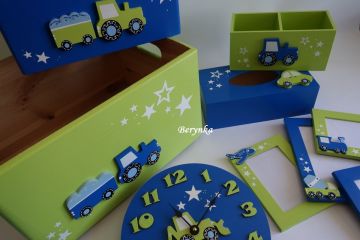 Dřevěné dekorace - v modro-zelené s hvězdičkami