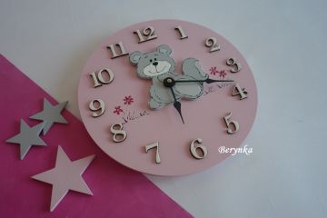 Dřevěné dekorace - růžovo-tyrkysové s medvídkem