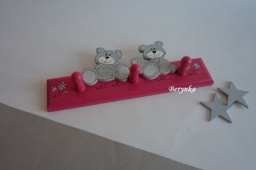 Dřevěné dekorace - růžovo-tyrkysové s medvídkem