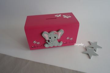 Dřevěná pokladnička se sloníkem