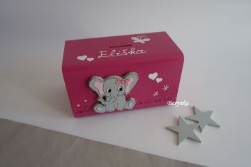 Dřevěná pokladnička se sloníkem