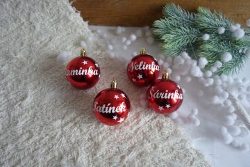 Vánoční baňky s textem na přání - červené