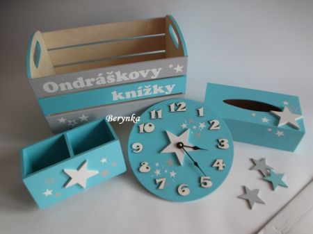 Dřevěné dekorace - šedo-tyrkysové