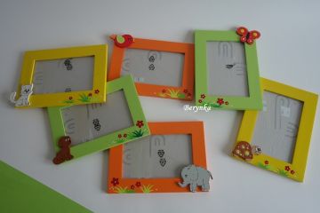 Dřevěný fotorámeček se zvířátky