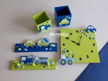 Dřevěné dekorace - modro-zelená - kolečka