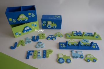 Dřevěné dekorace - modro-zelená - kolečka