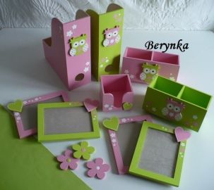 Dřevěné dekorace - růžovo-zelené