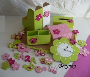 Dřevěné dekorace - růžovo-zelené