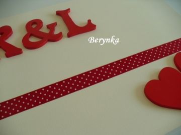 Svatební bedýnka puntíkatá - s monogramem a srdíčky