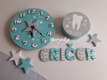 Dřevěné dekorace - šedo-tyrkysové