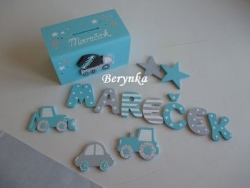 Dřevěné dekorace - šedo-tyrkysové