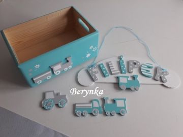 Dřevěné dekorace - šedo-tyrkysové