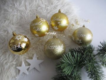 Vánoční baňky se jménem, malované - zlaté