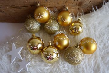 Vánoční baňky se jménem, malované - zlaté