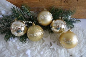Vánoční baňky se jménem, malované - zlaté